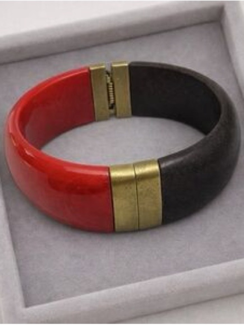 Premier Red and Black Hinged Bangle Bracelet with Gold Accent